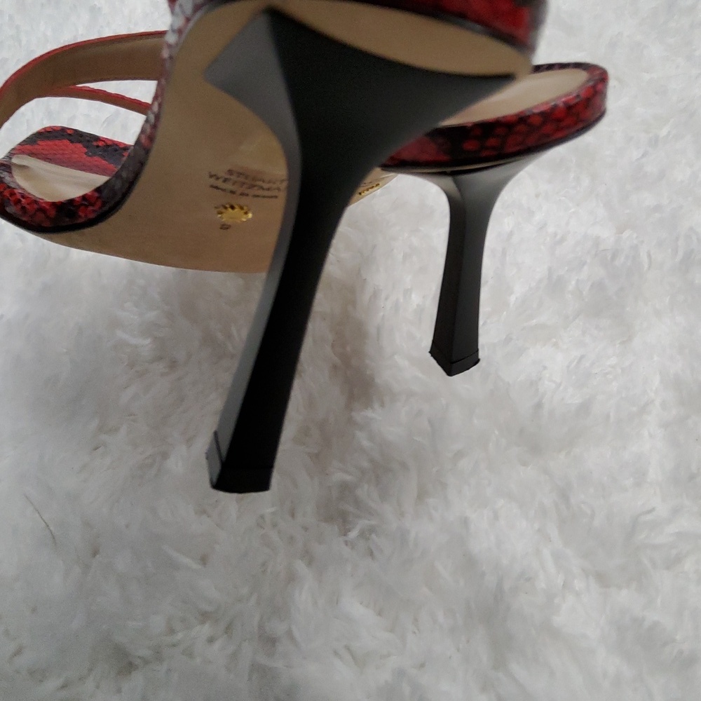 Stuart Weitzman Red Snakeskin Strappy Heels - Picture 4 of 5